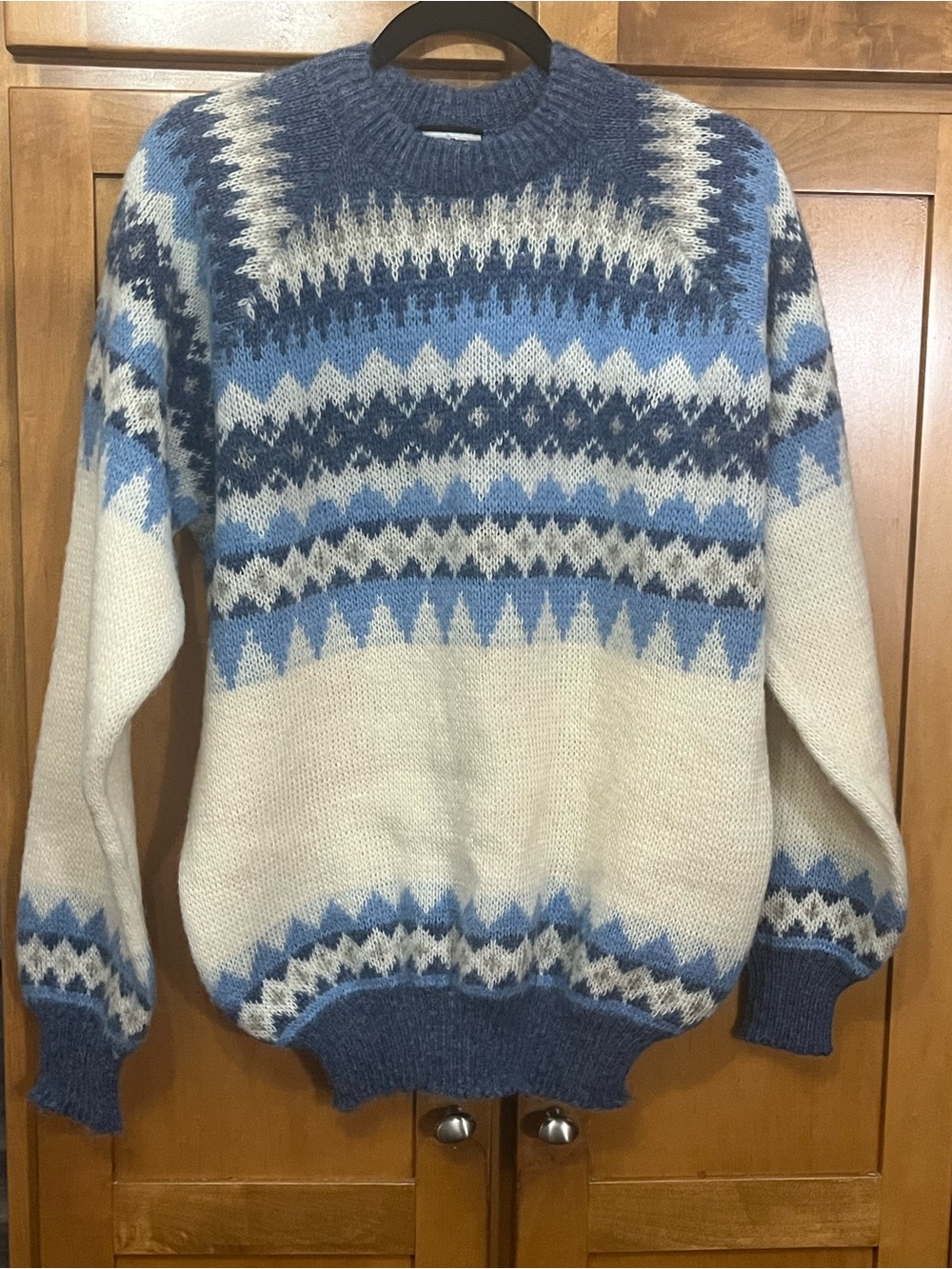 Vintage Nesfar Made in Norway 100% Wool Blue Nordic Fair Isle Crewneck Sweater L